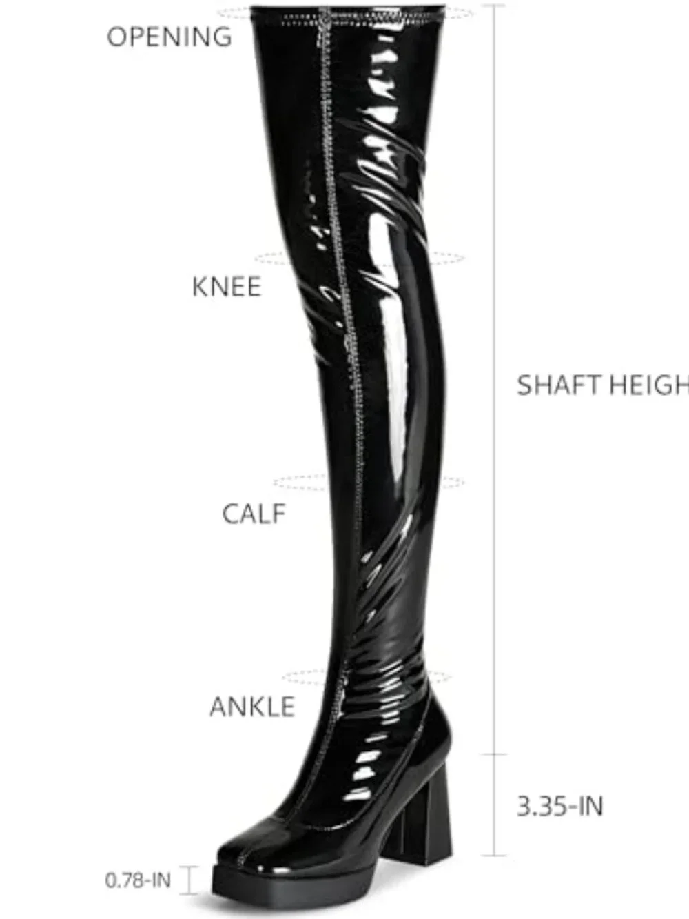 Platform Thigh High Boots GoGo Square Toe Chunky Heels Patent Leather PU Over
